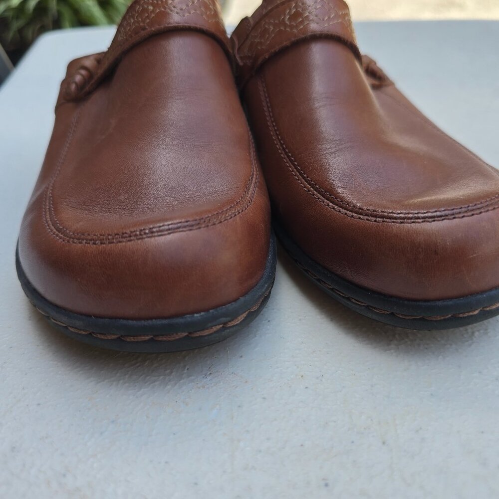 Clarks Collection 8.5 Patty Nell Chestnut Brown Leather Slip On Mules GUC Rubber - Picture 9 of 16
